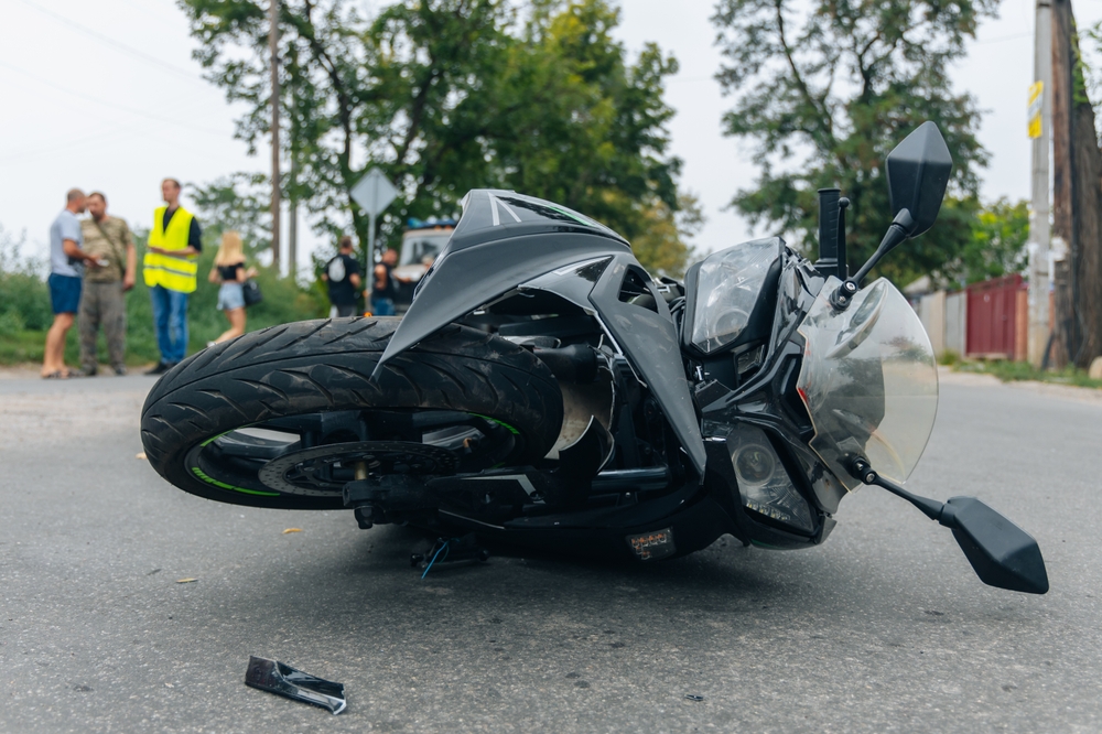 Motorcycle on its side after an accident